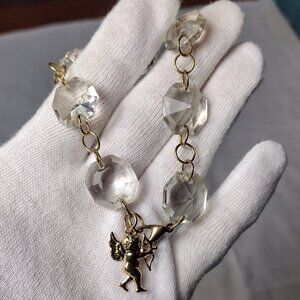 Glass Diamonds & Gold-Tone Chain Bracelet with Cupid Charm